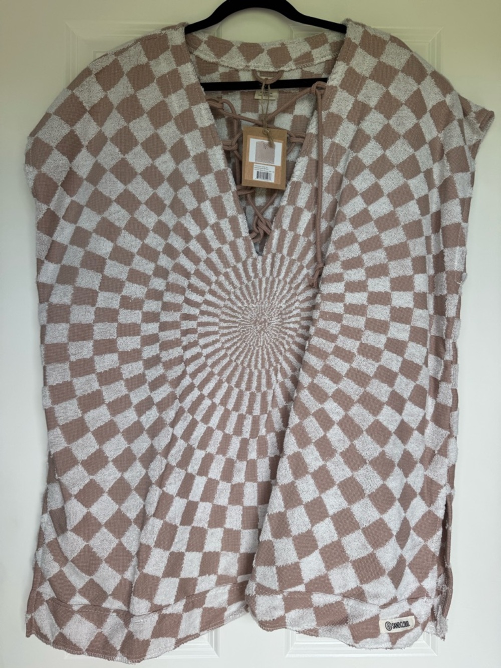 Beige White Checkered Women’s Swim Coverup Tunic